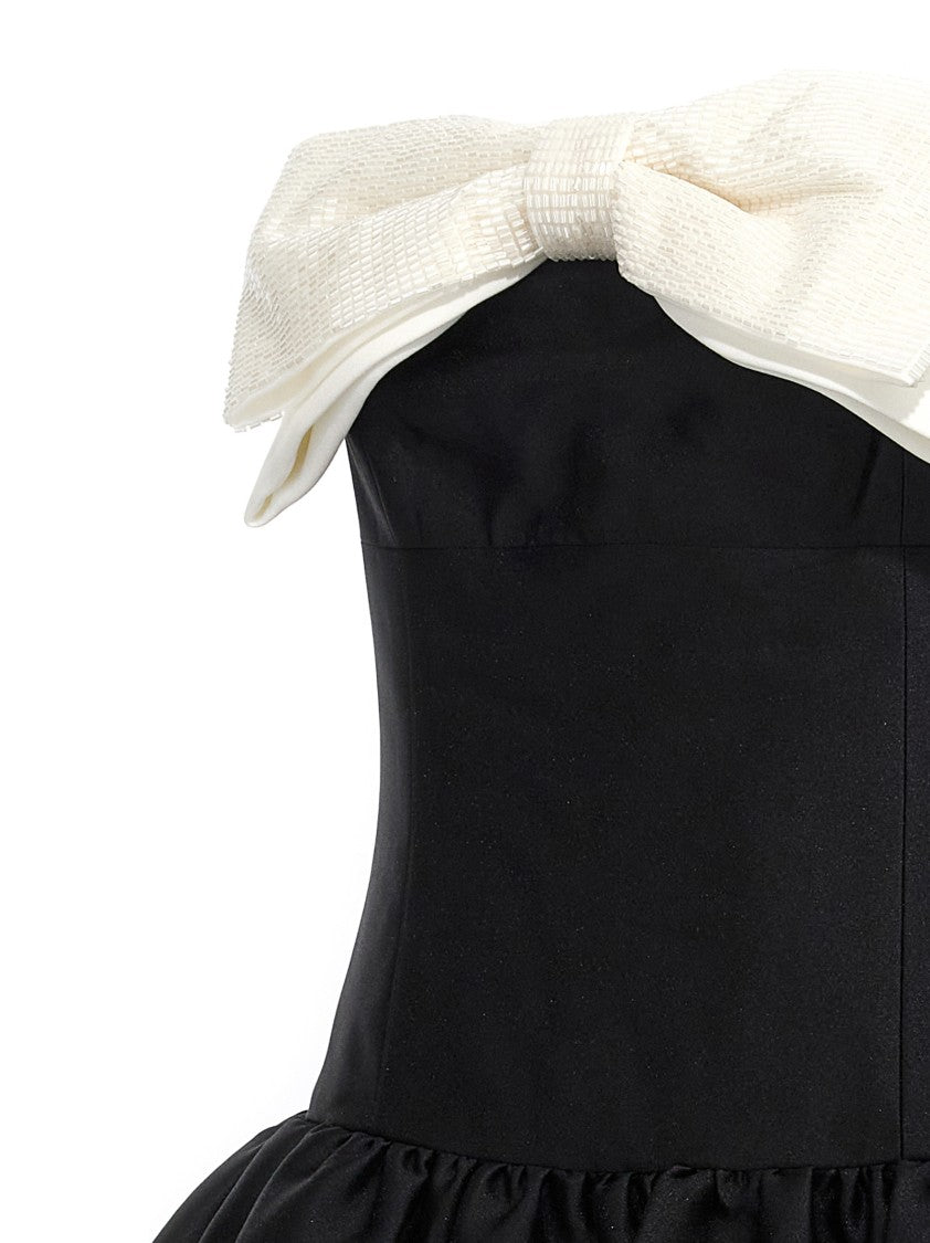 Self-Portrait 'Black Taffeta Contrast Bow Midi' Dress