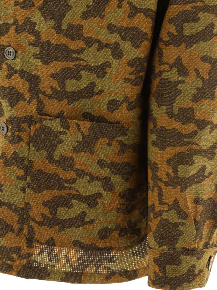 South2 West8 Green Camouflage Relaxed-Fit Shirt With Camp Collar