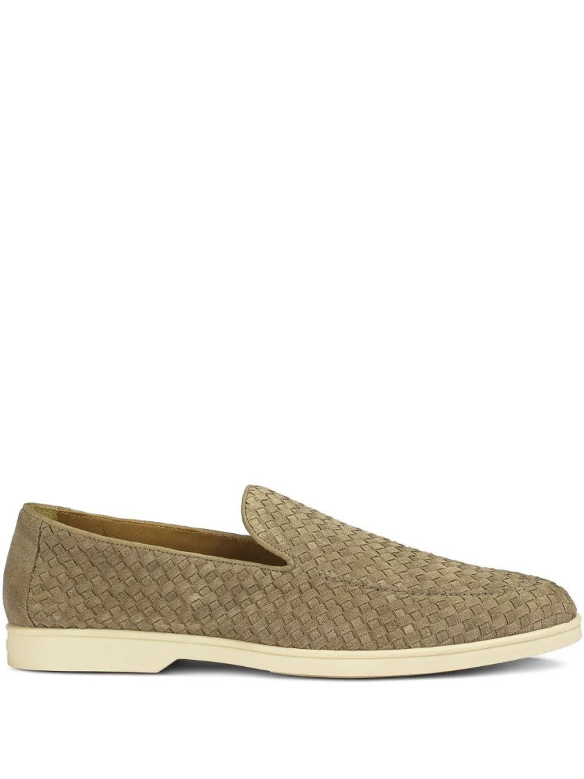 Doucal's Woven Texture Grey Loafers With Rubber Sole