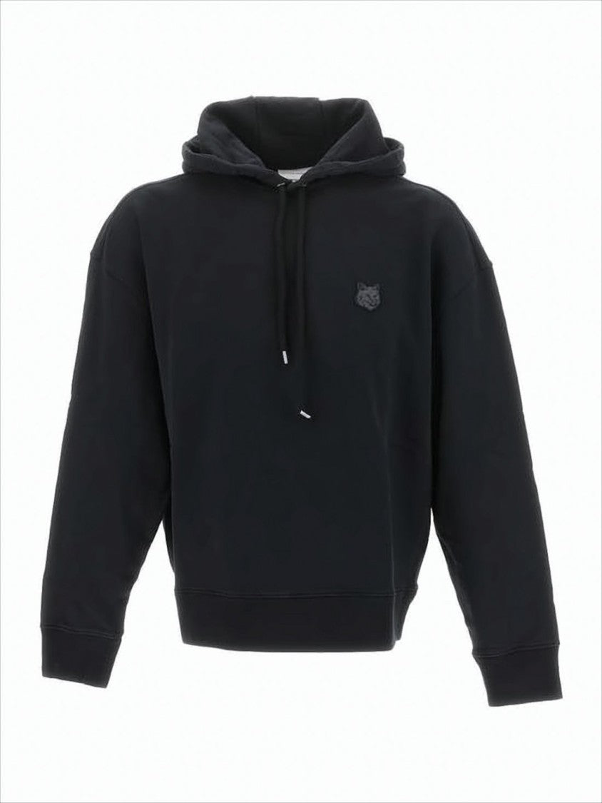 Maison Kitsuné Relaxed Fit Black Cotton Hoodie With Embroidered Logo