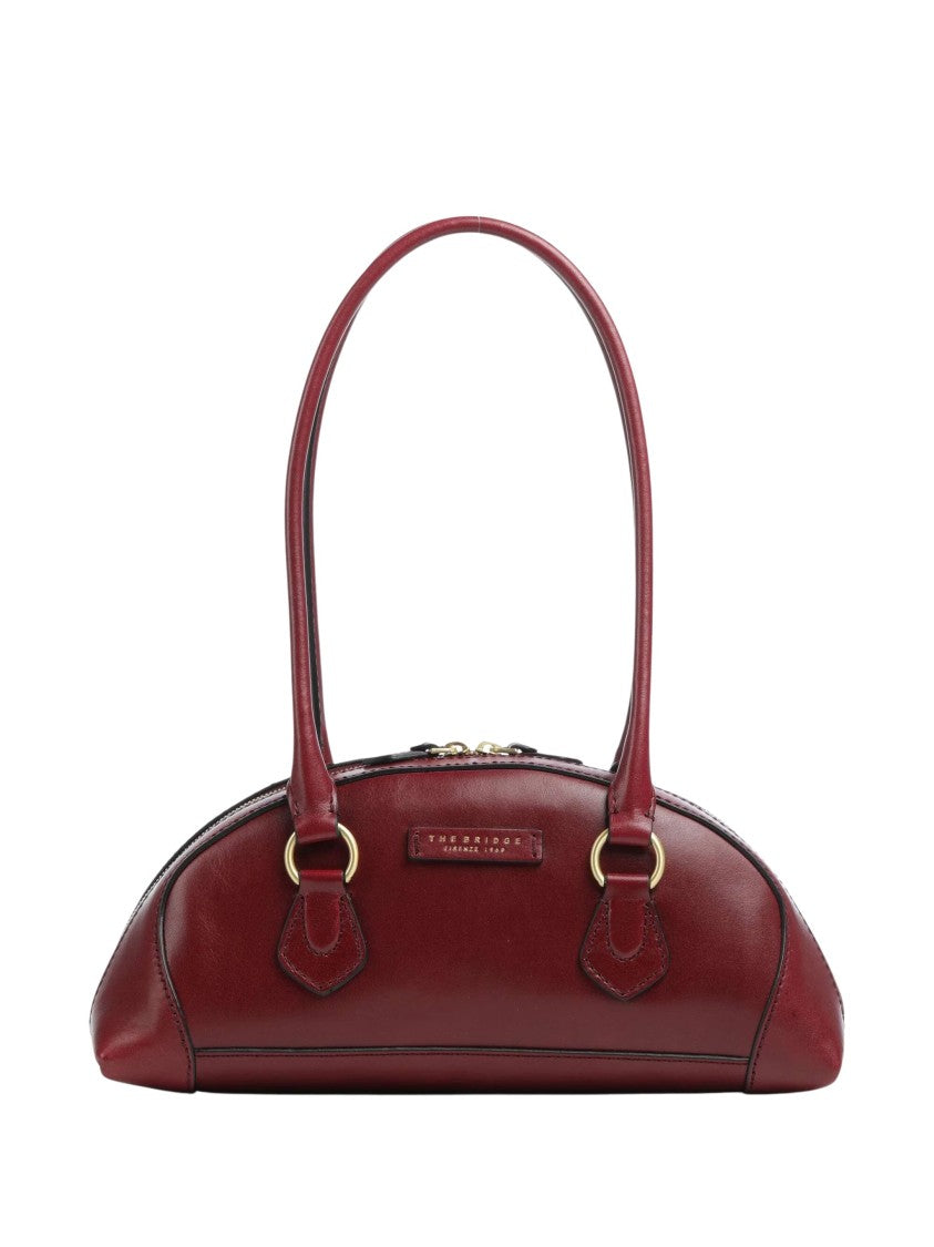 The Bridge Elongated Burgundy Handbag With Gold-Colored Fittings