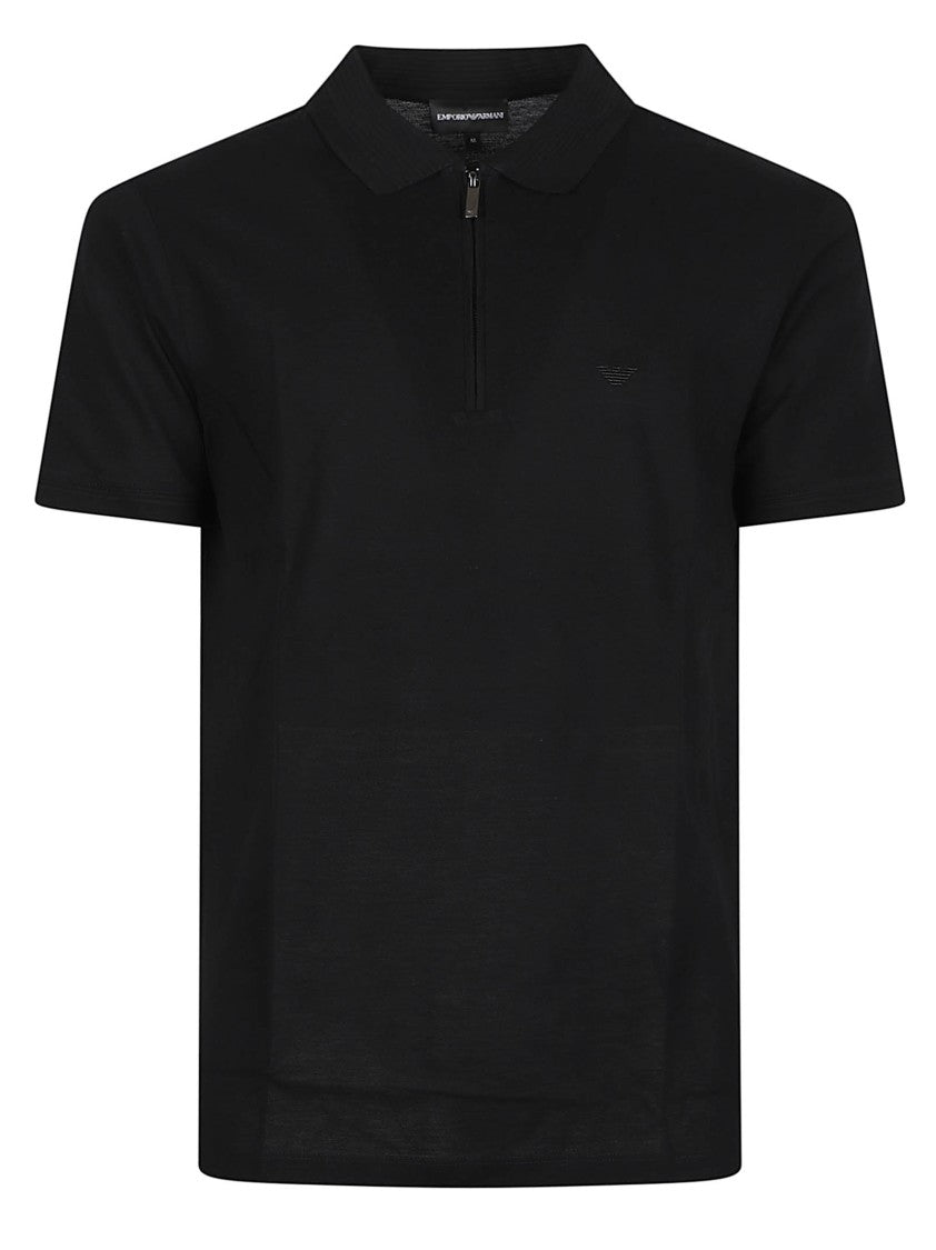 Emporio Armani Half-Zip Short-Sleeve Classic Collar Black Polo Shirt