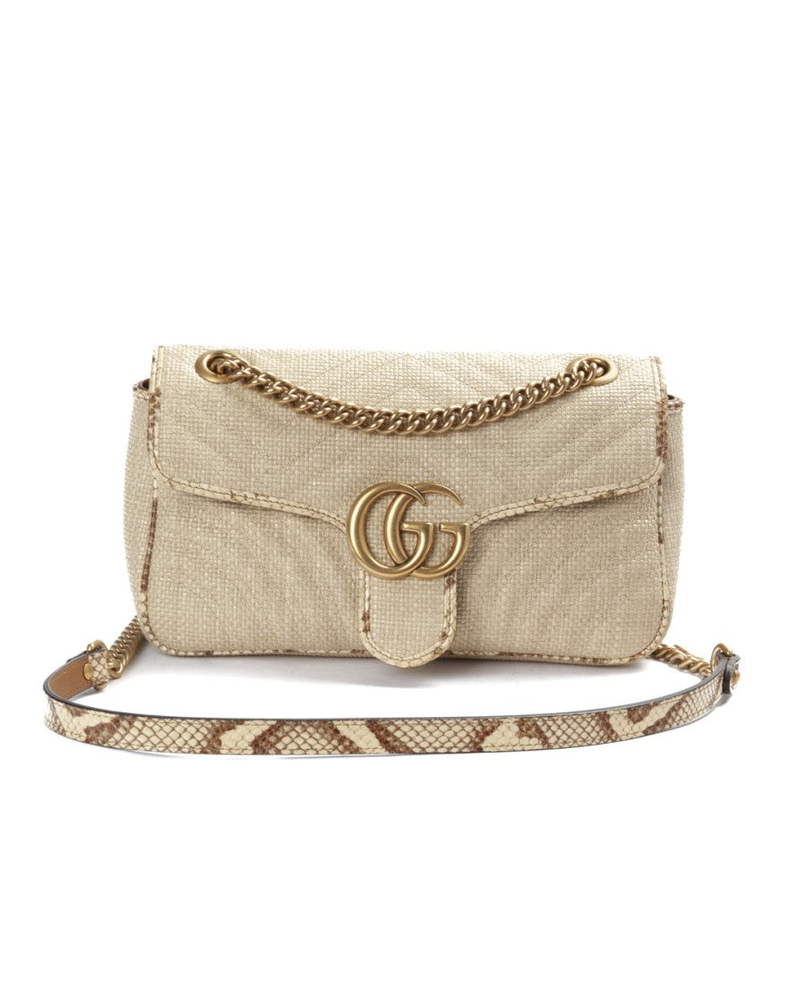 Gucci Beige Marmont 26 Raffia Shoulder Bag