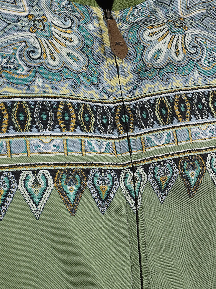Etro Paisley Print Silk Bomber Jacket With Jacquard Trim