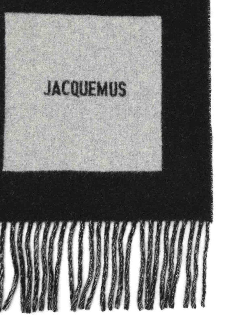 Jacquemus Black Geometric Contrast Fringed Scarf