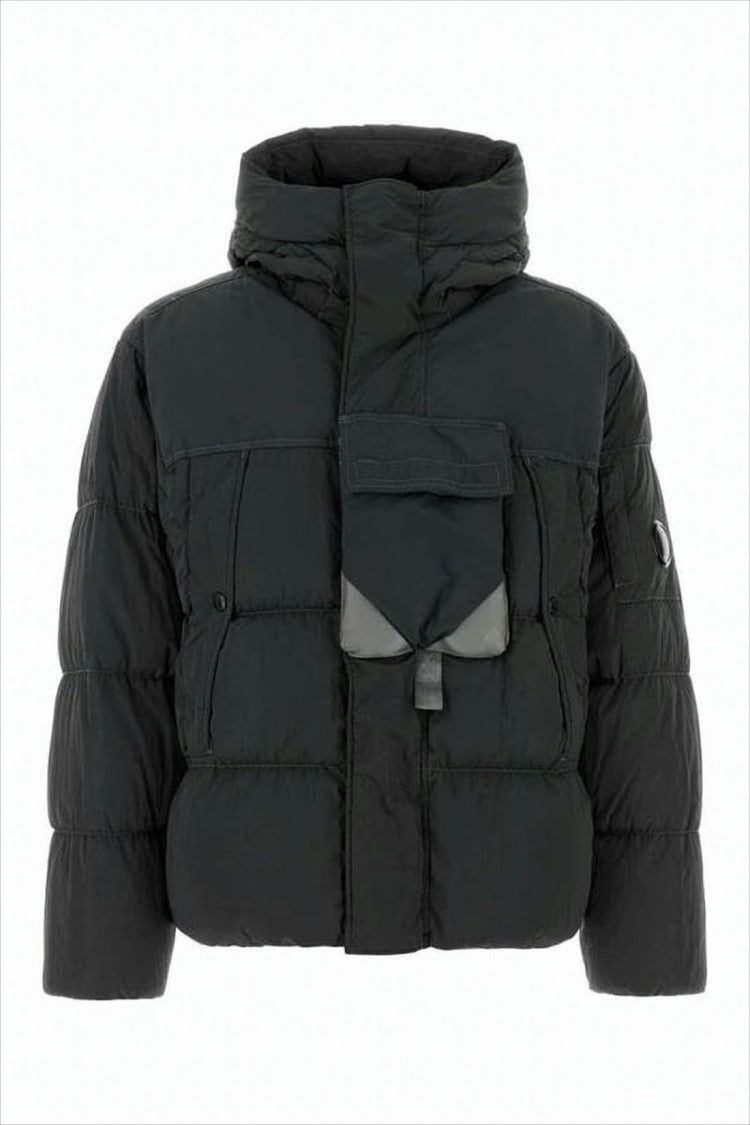 C.P. Company Cropped Black Padded Jacket With High Collar