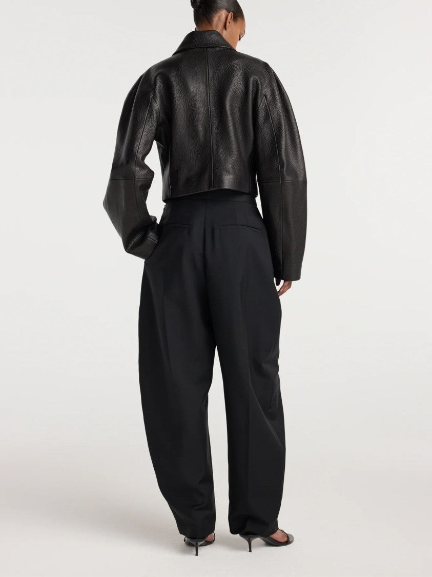 Róhe Black Leather Cropped Leather Jacket