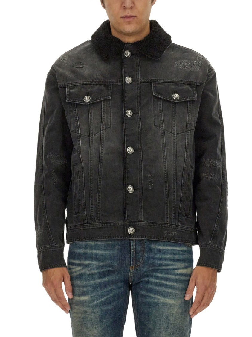 Balmain Distressed Black Denim Jacket