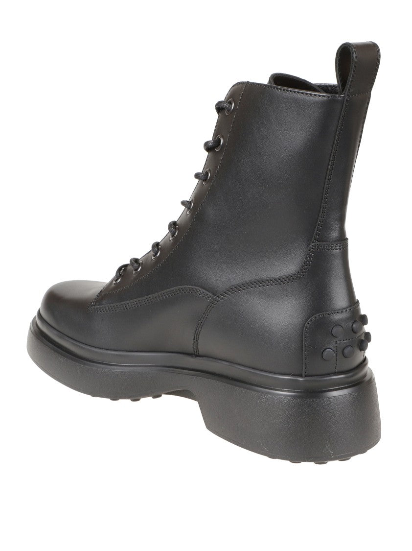 Tod's Leather Ankle Boots With Lace-Up Front