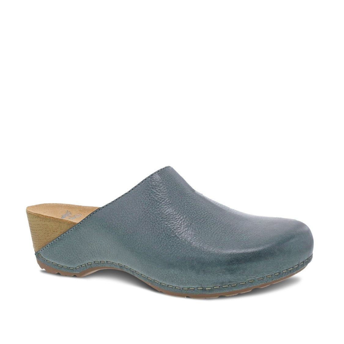 Dansko Denim Leather Sabot With Contrasting Beige Wedge