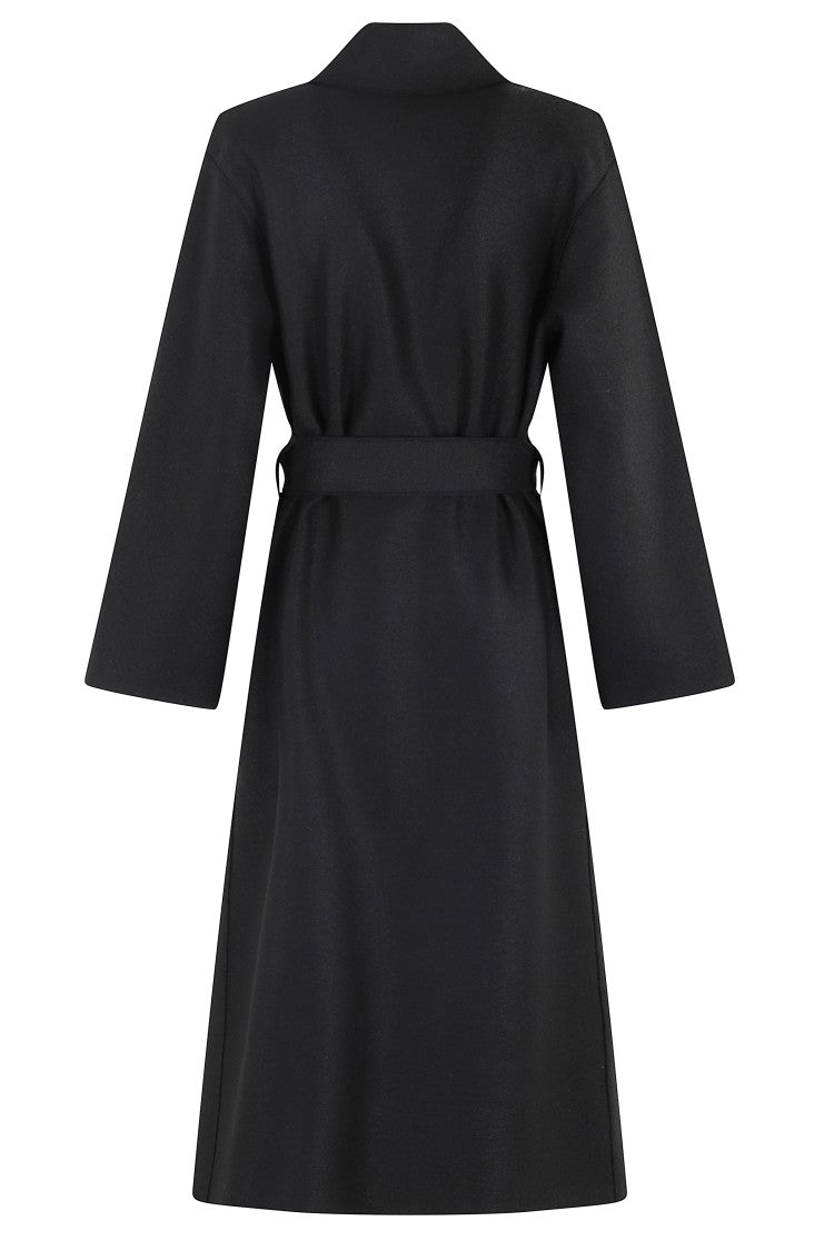 Harris Wharf London Belted Black Coat With Classic Revers Collar