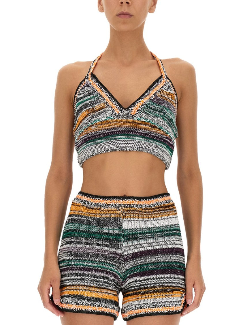 Miista Knitted Crop Top With Halter Neck And Vibrant Stripes