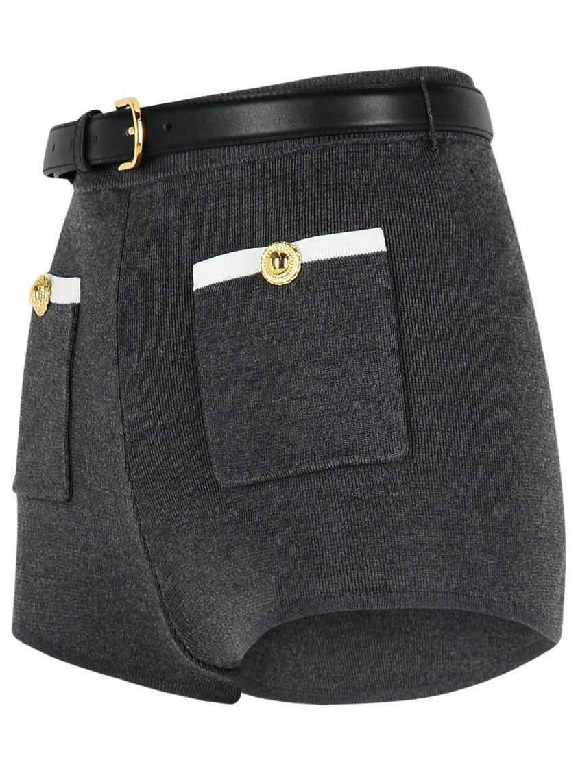 Self-Portrait Ribbed Stretch Viscose Blend Shorts With Contrast Trim