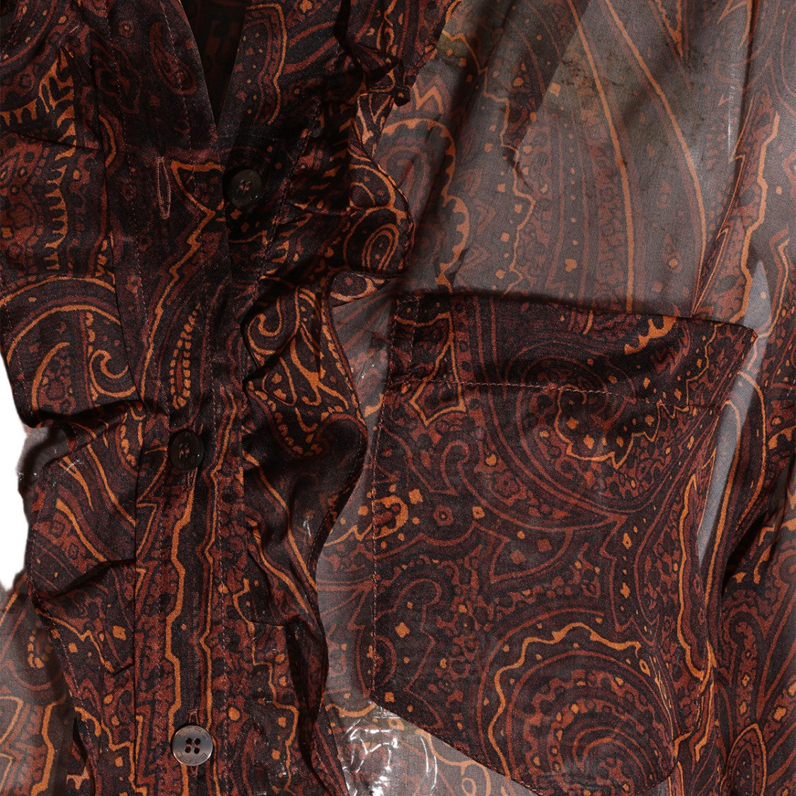 Etro Sheer Paisley Ruffled Placket Blouse