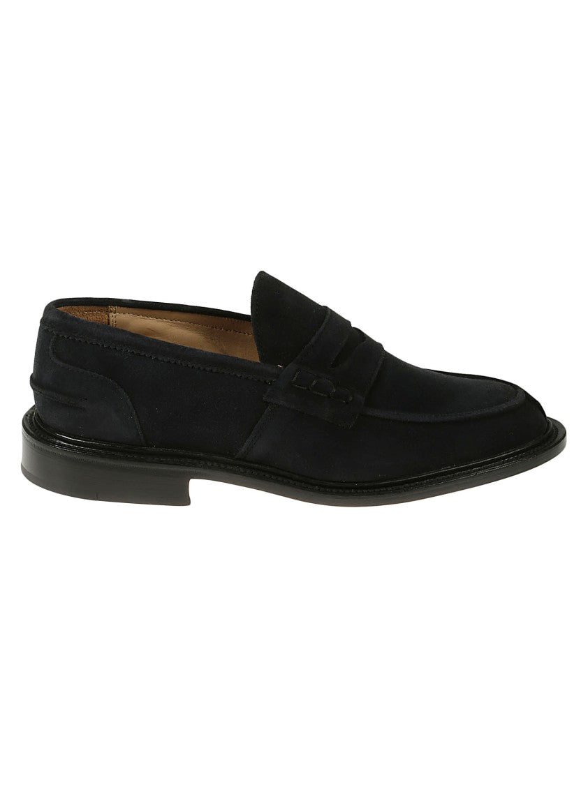 Tricker's Moccasin-Style Blue Suede Loafers With Leather Details