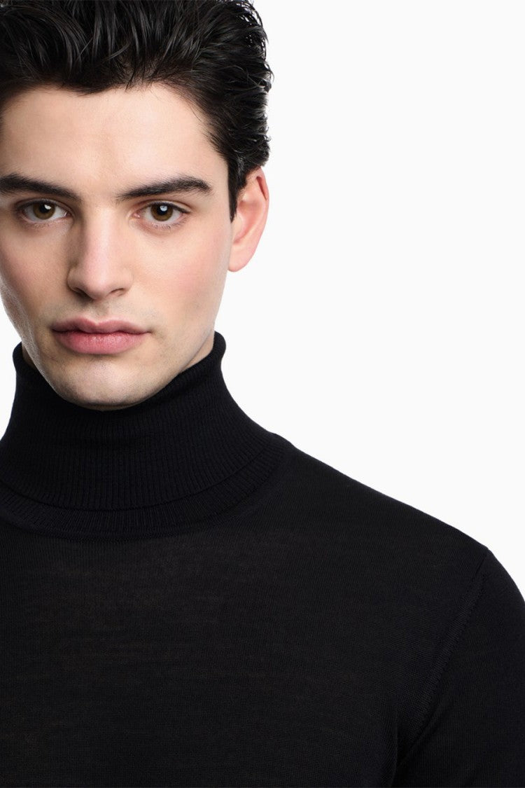 Emporio Armani Black Turtleneck Wool Sweater
