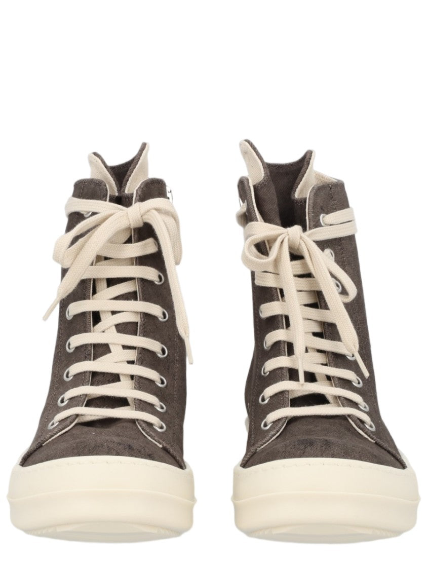 Drkshdw By Rick Owens High-Top Wrap-Around Lace Charcoal Cotton Sneakers