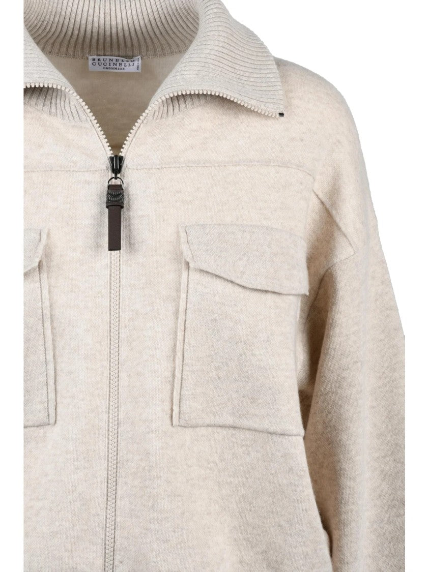 Brunello Cucinelli Beige Wool-Blend Zip Jacket