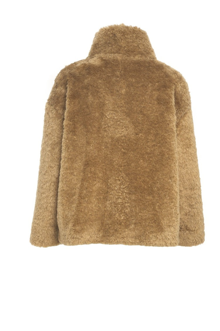 Herno Plush Faux Fur Jacket With High Collar And Buckle Closure