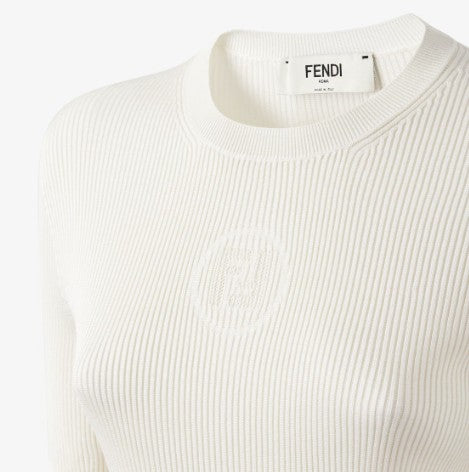 Fendi Fitted Ribbed White Top