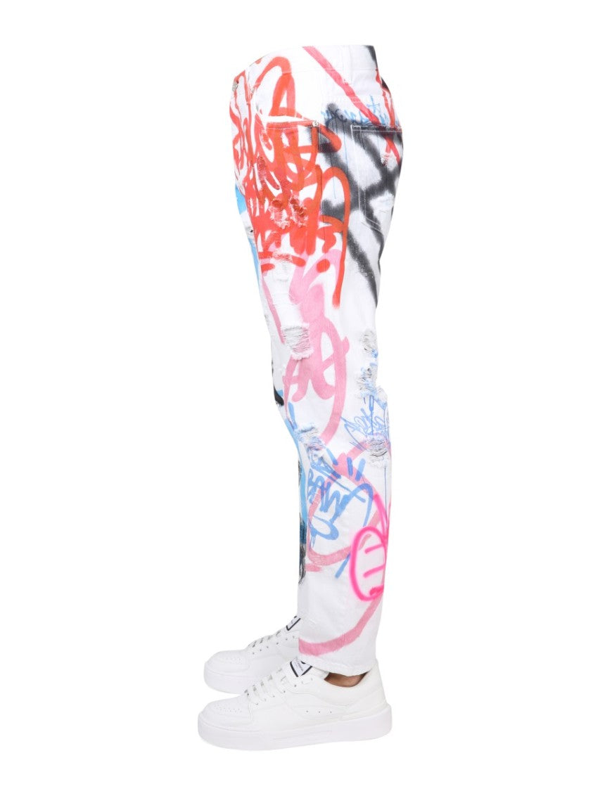 Dolce & Gabbana Graffiti-Print Loose Fit Jeans