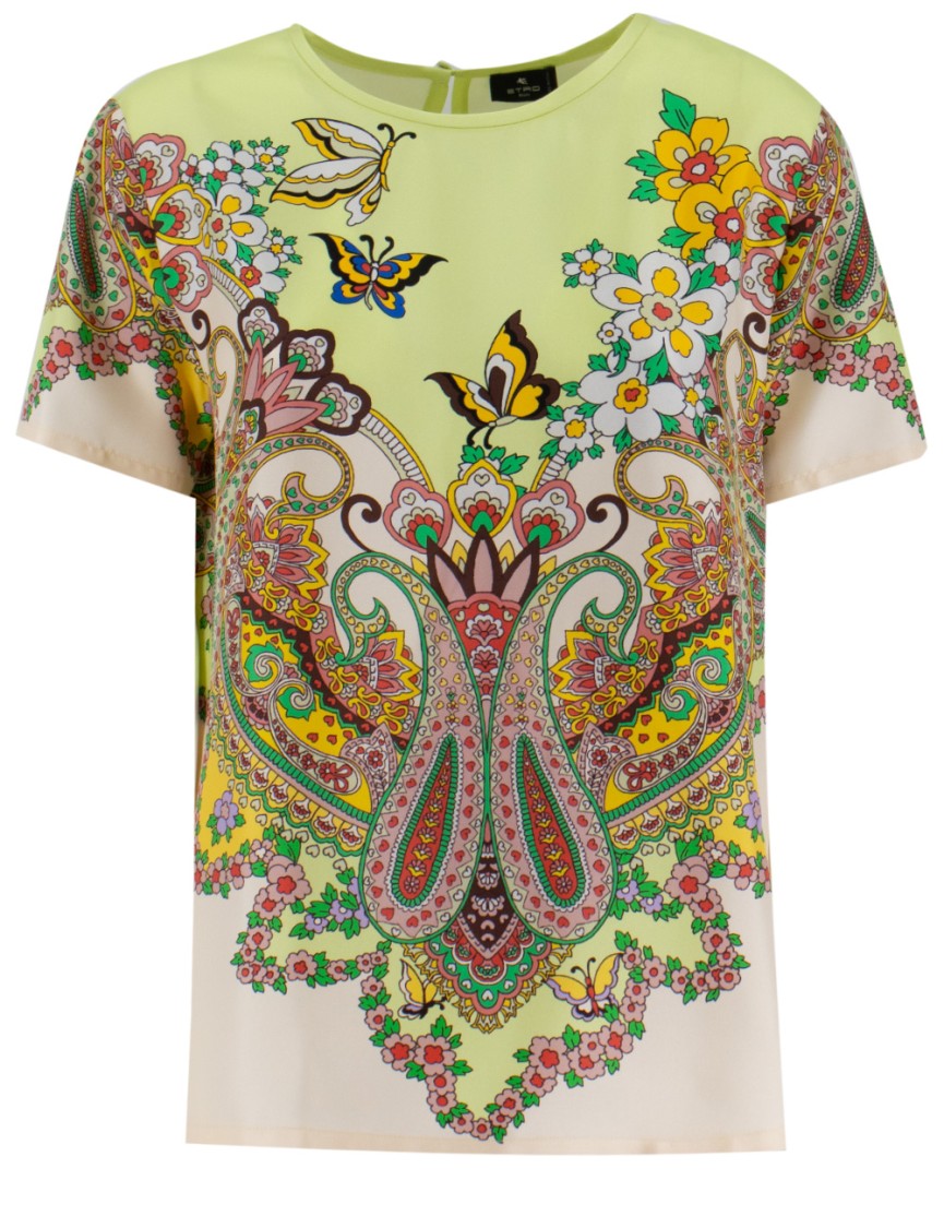 Etro Short-Sleeved Top With Multicolored Floral Print
