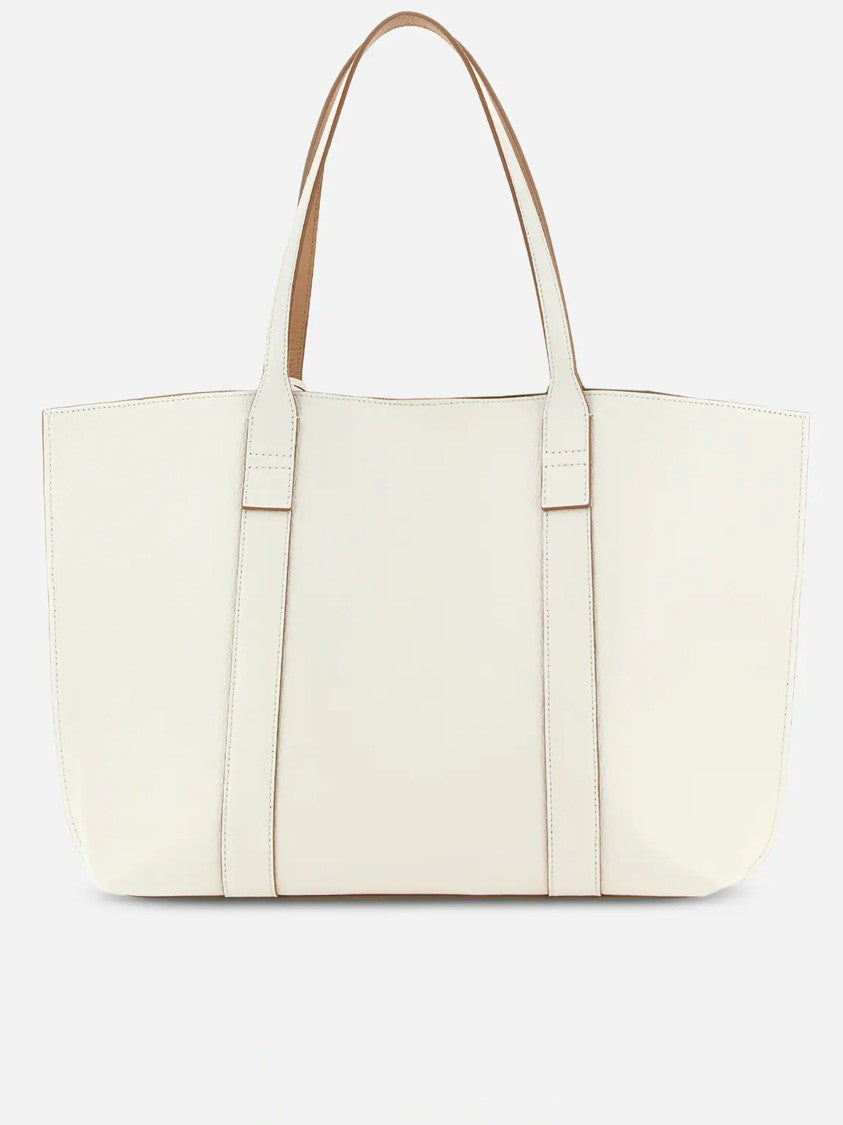 Hogan White Spacious Structured Metallic Lock Tote