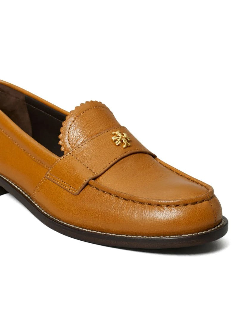 Tory Burch Smooth Leather Classic Loafer With Metallic Emblem And Subtle Stitching