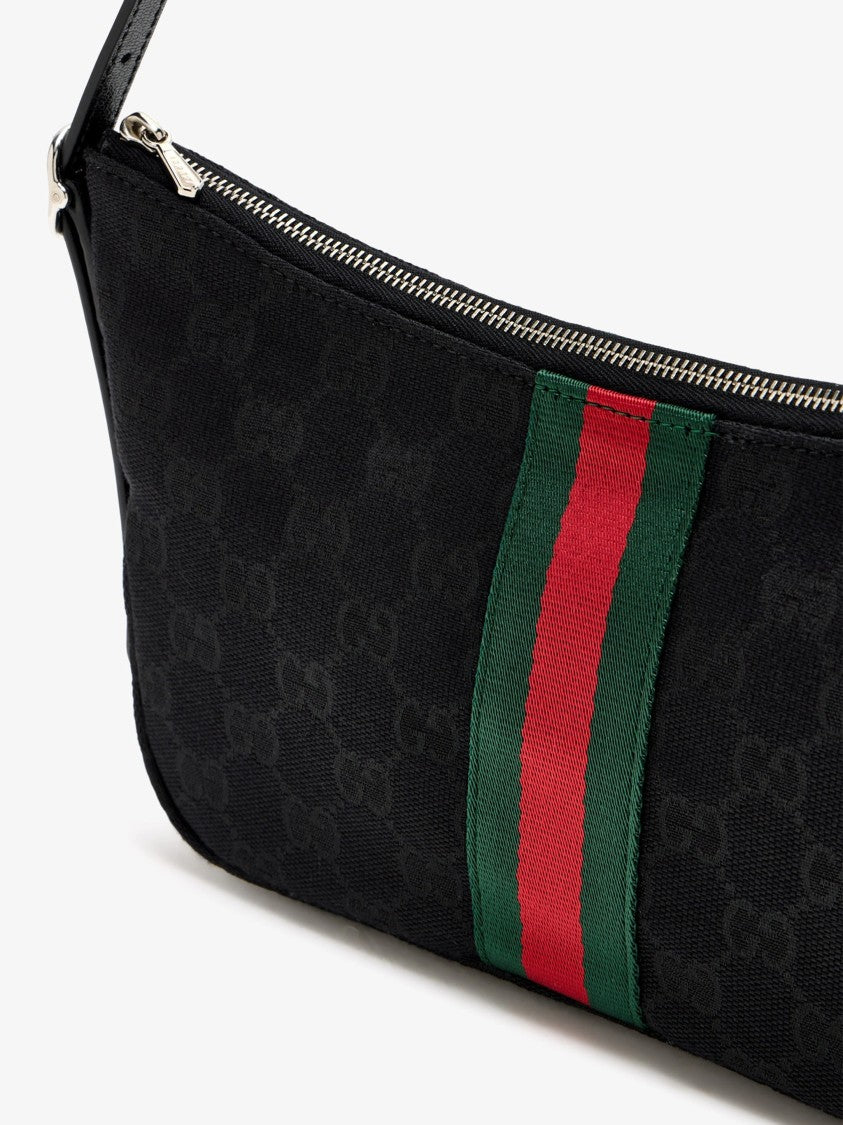 Gucci Black Textured Monogram Striped Crossbody Bag