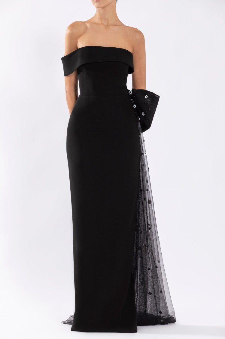 Saiid Kobeisy Crepe Off-Shoulder Dress With A Tulle Bow