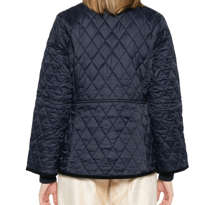 Barbour Quilted Blue Jacket With Diamond Pattern And Velvet Accents