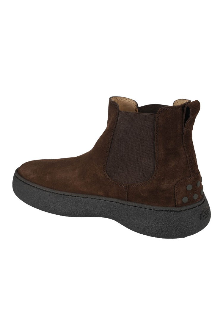 Tod's Brown Suede Ankle Boots With Elastic Side Panels