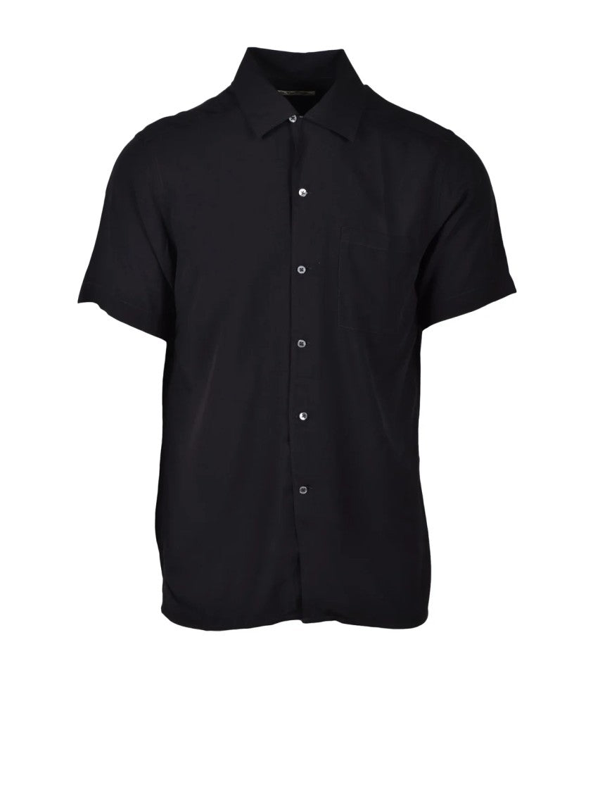 Deuxieme Black Fluid Viscose Classic Collar Shirt