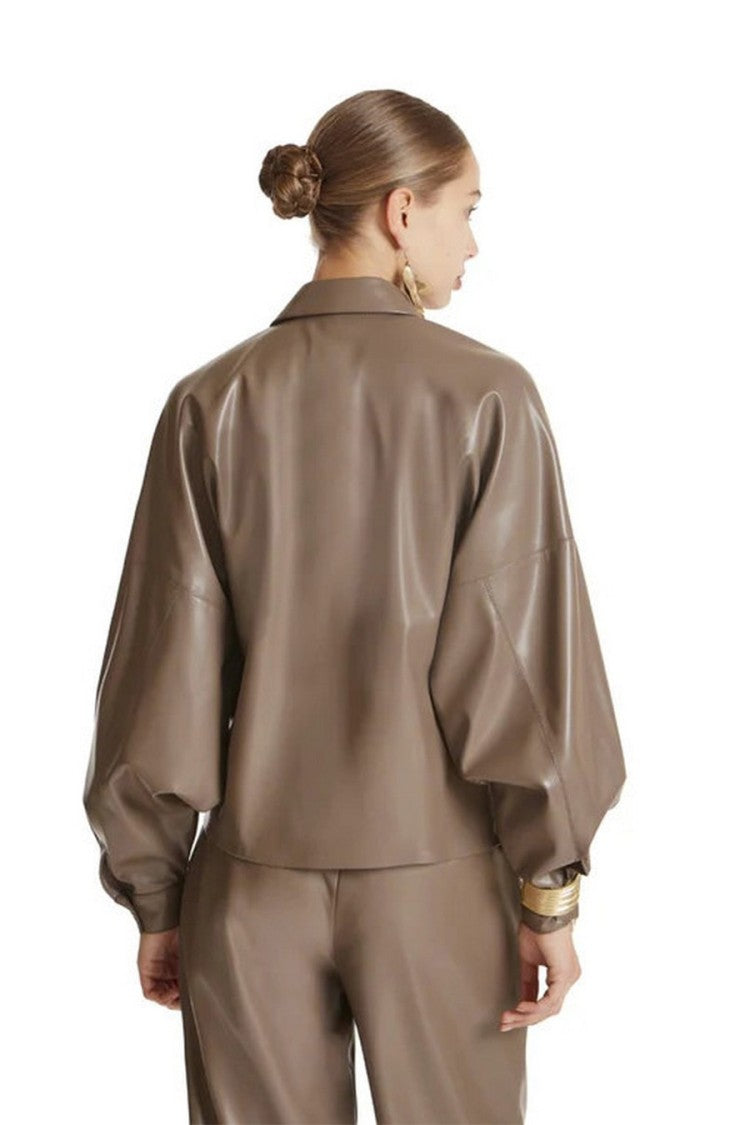 Simona Corsellini Brown Leather Point-Collar Shirt
