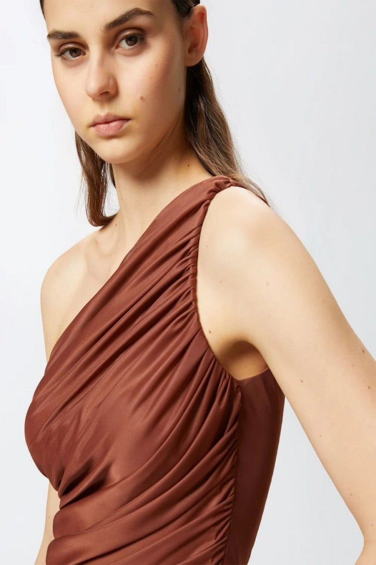 Pinko Draped One-Shoulder Brown Top With Finish