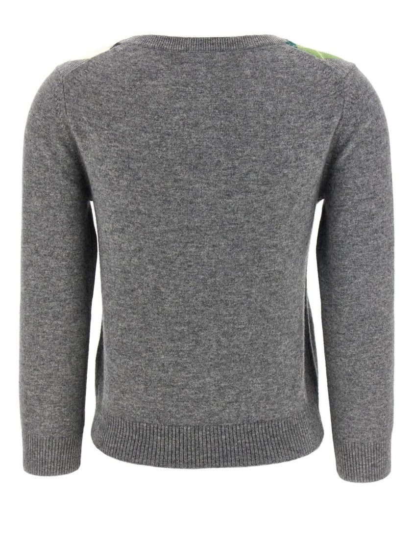 Ganni Multicolored Diamond Pattern Cardigan In Marine Wool