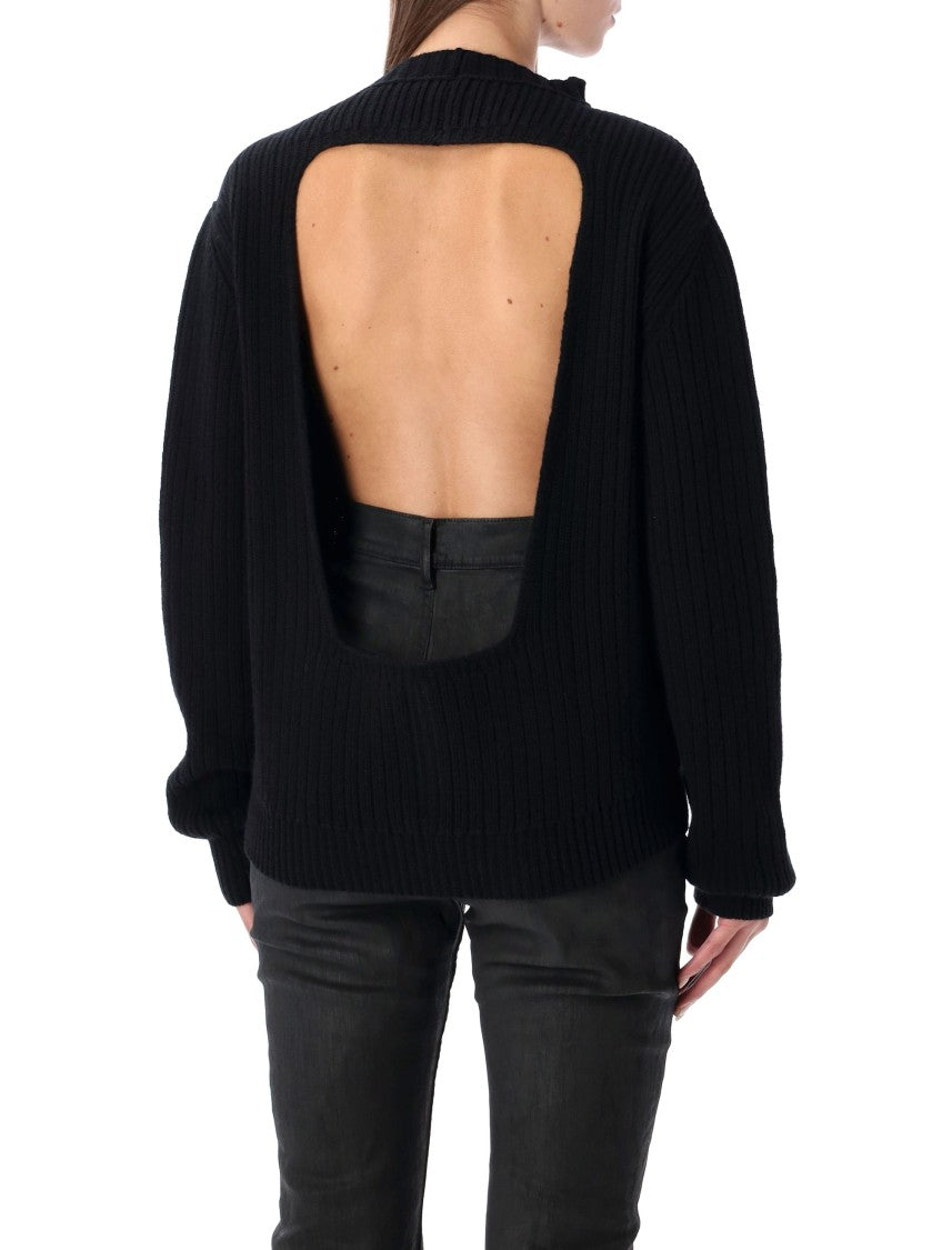 Rick Owens Al Pul Ribbed Knit Open Back Sweater