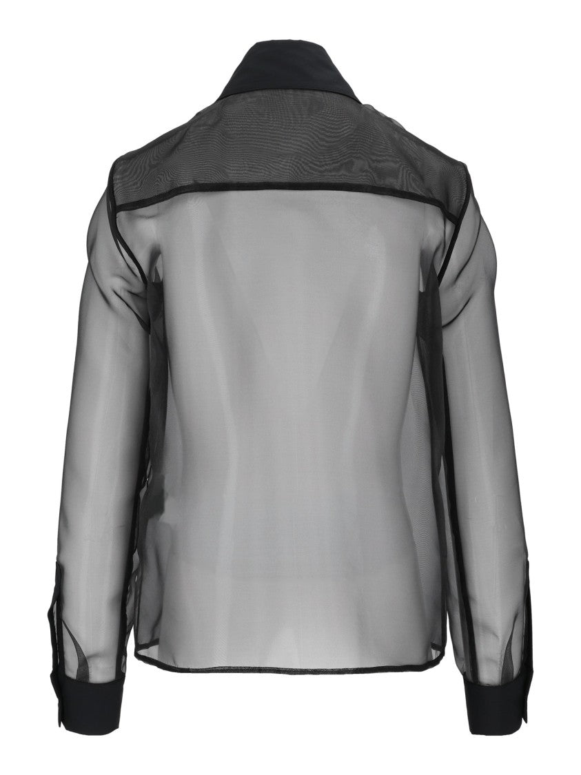 Elisabetta Franchi Translucent Pleated Bib Classic Collar Blouse