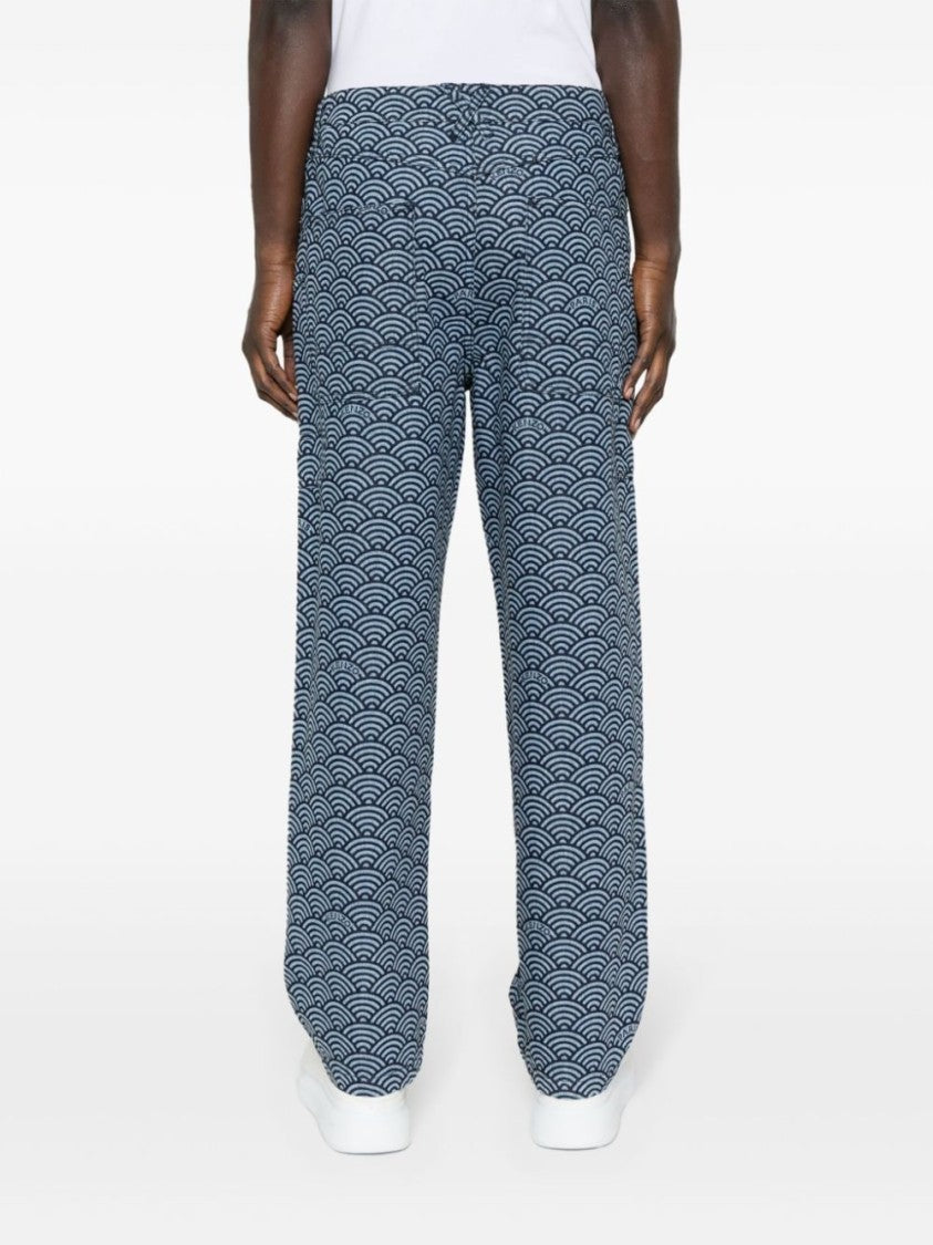 Kenzo Geometric Pattern Cotton Denim Trousers