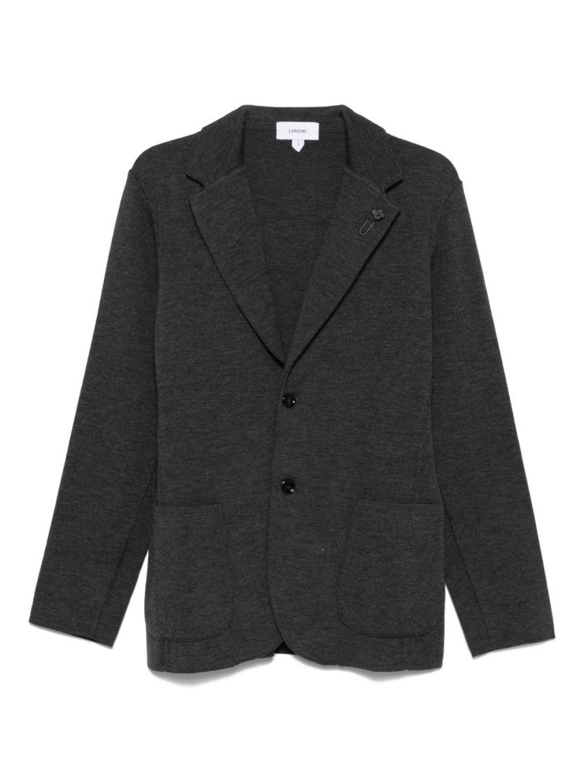 Lardini Tailored Grey Wool Knitted Blazer With Notched Lapel