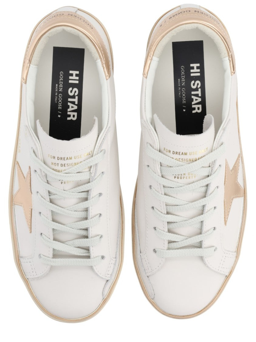 Golden Goose Hi Star Cow Leather Gold Sneakers