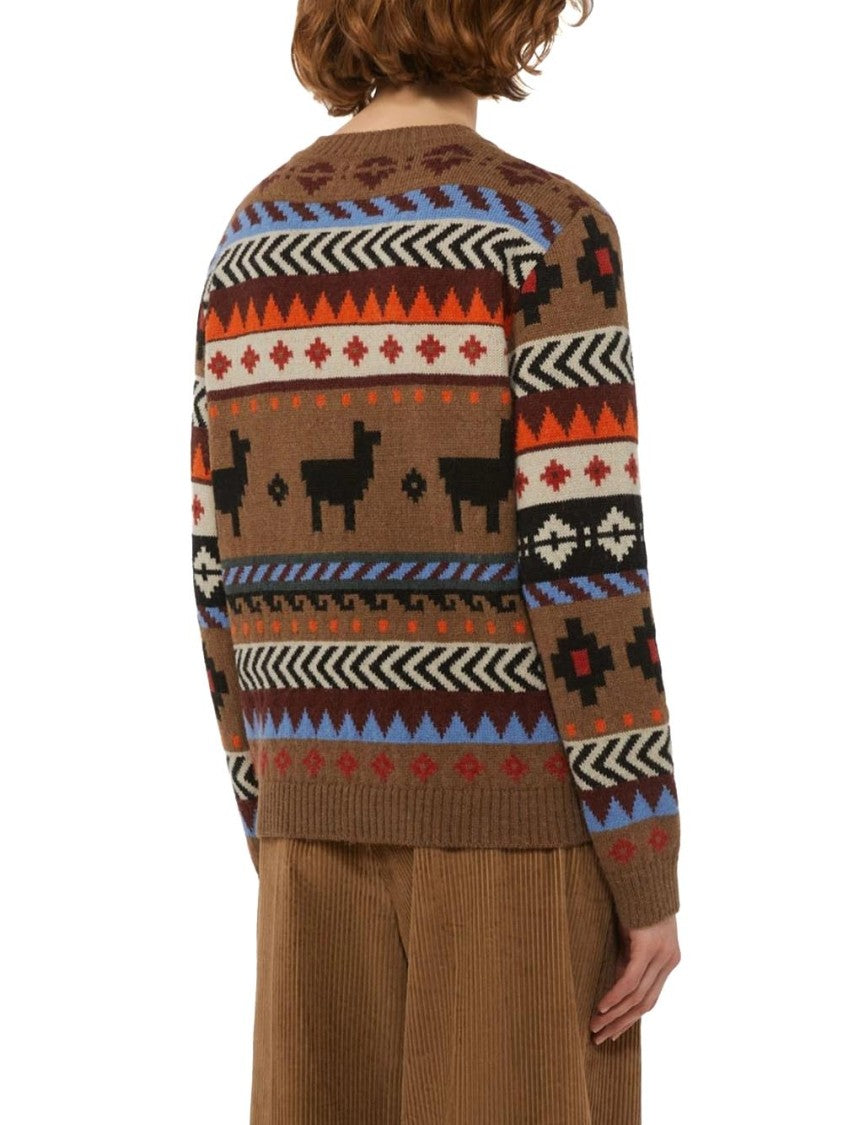 Max Mara Geometric Pattern Brown Knit Sweater