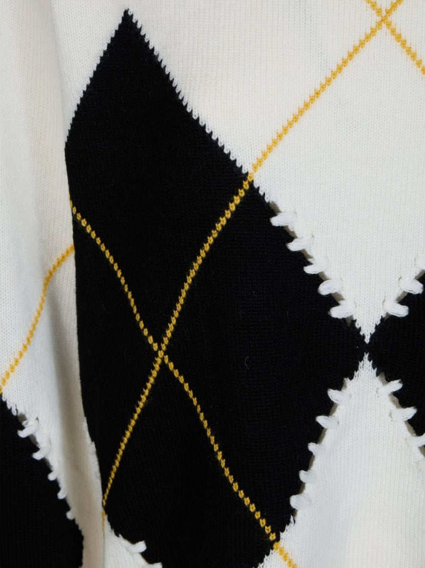 Pinko Multicolor Cropped Argyle Distressed Sweater