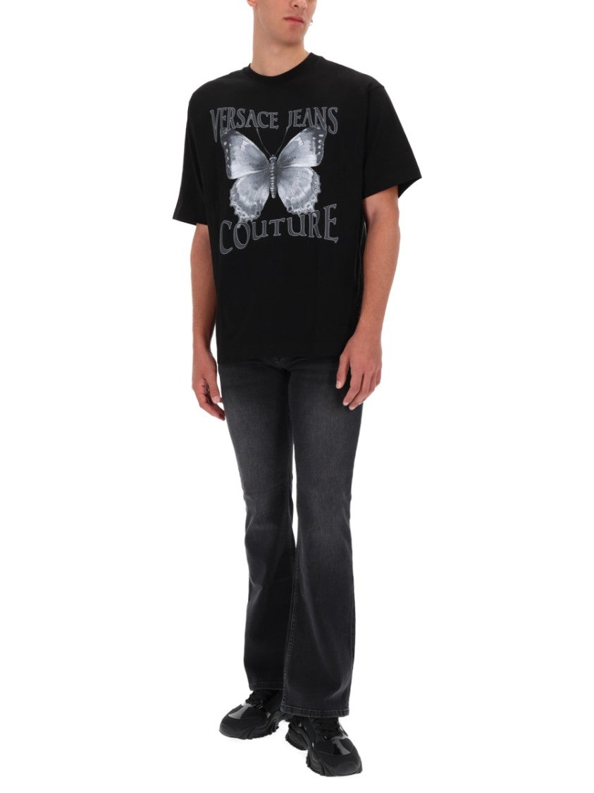 Versace Jeans Couture Black Butterfly Logo Printed T-Shirt