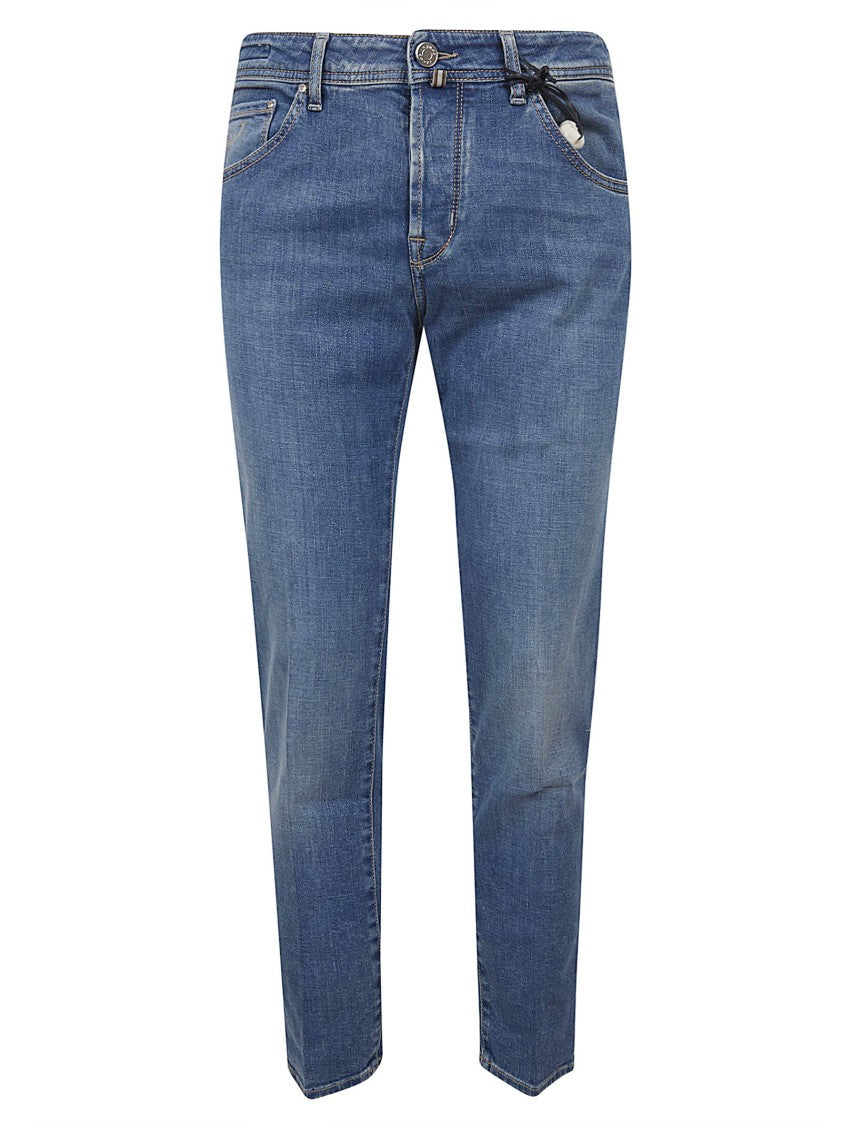 Jacob Cohen Cropped Slim Fit Stretch Denim Jeans With Logo Tag
