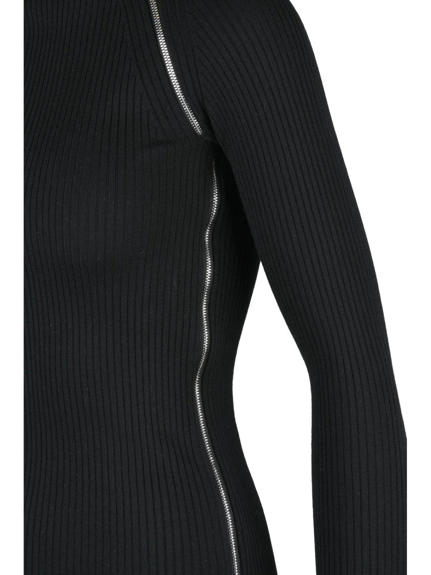 Sportmax Ribbed Turtleneck Sweater With Asymmetrical Silver Zipper Detail
