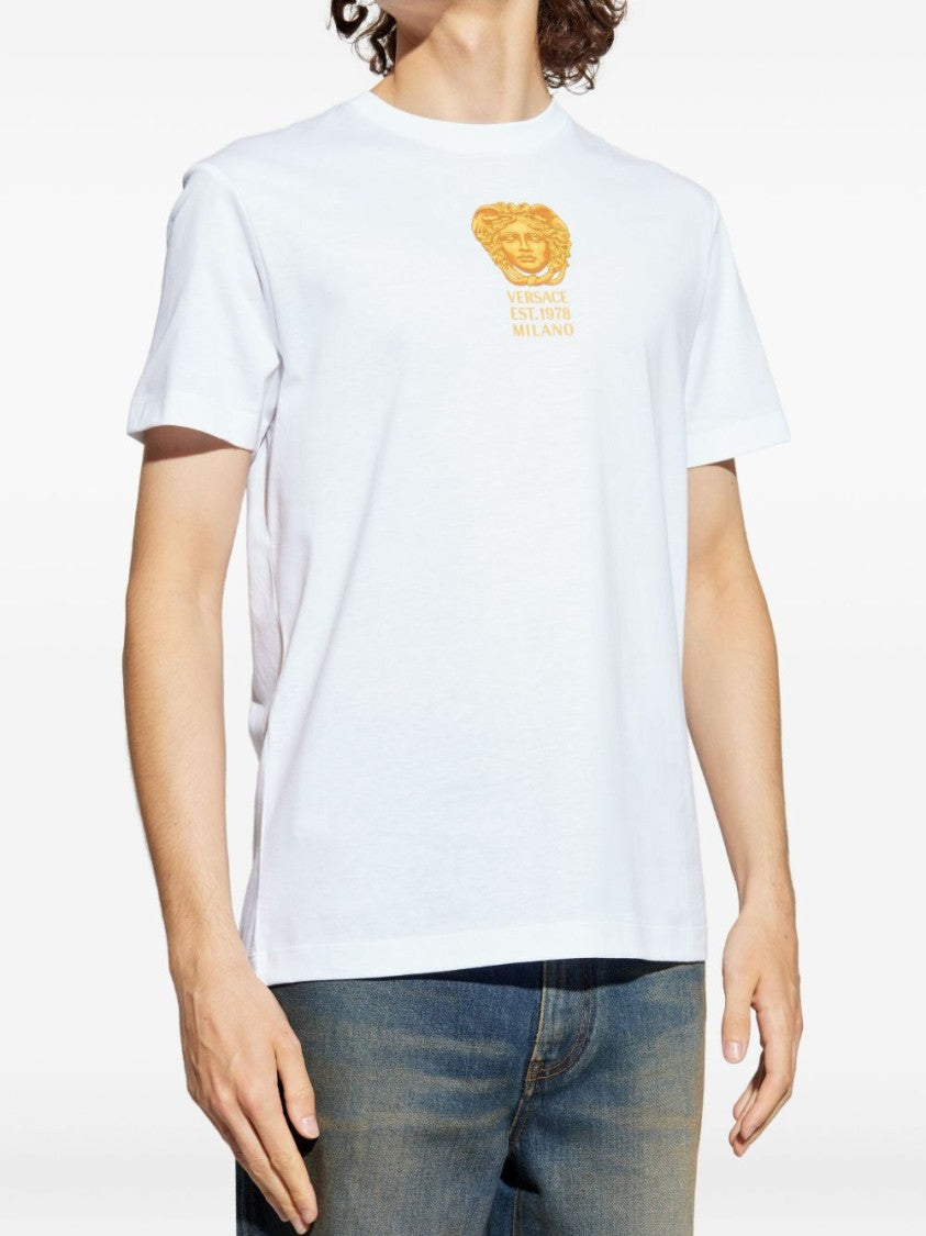 Versace White T-Shirt With Gold Medusa Head Logo
