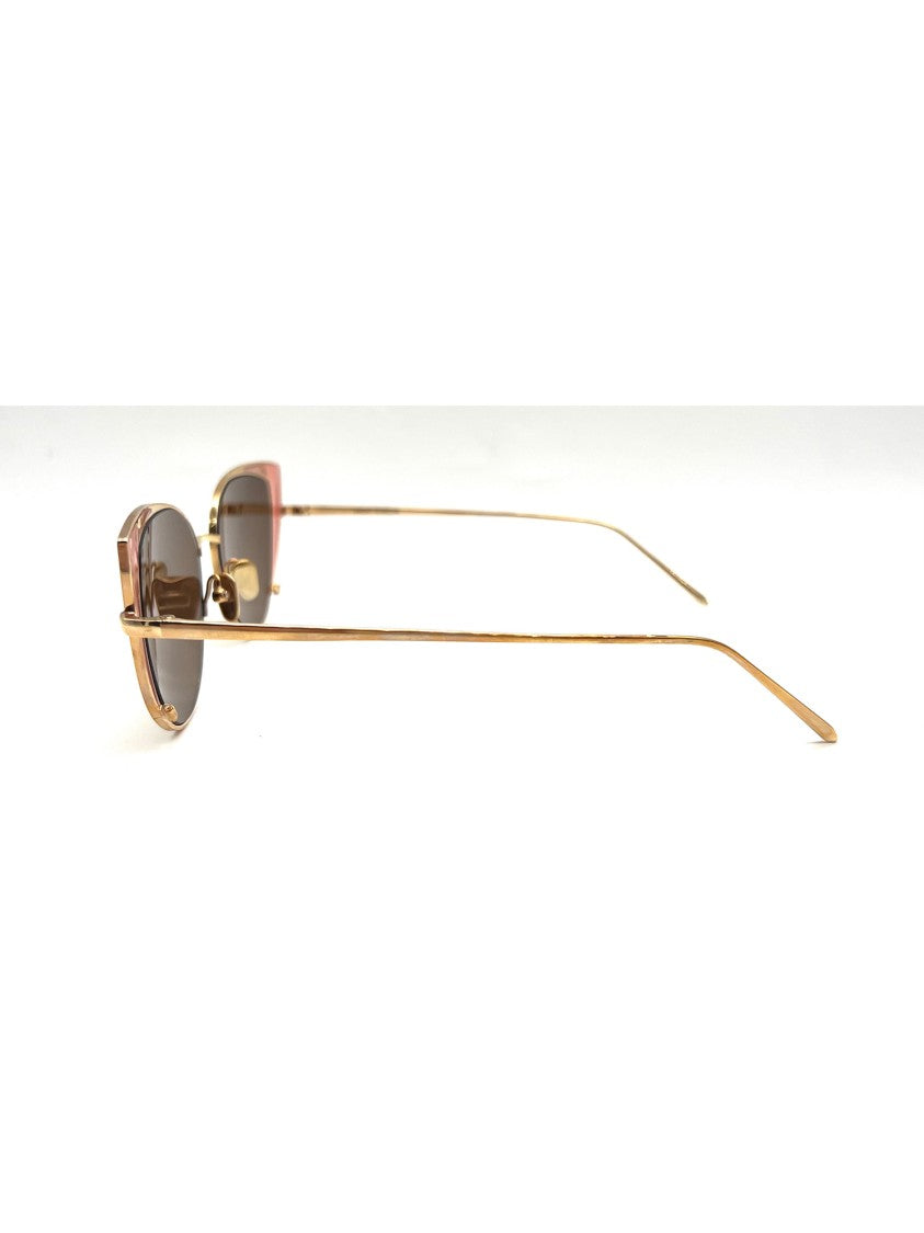 Linda Farrow Cat-Eye Metallic Sunglasses With Unique Pink Accents