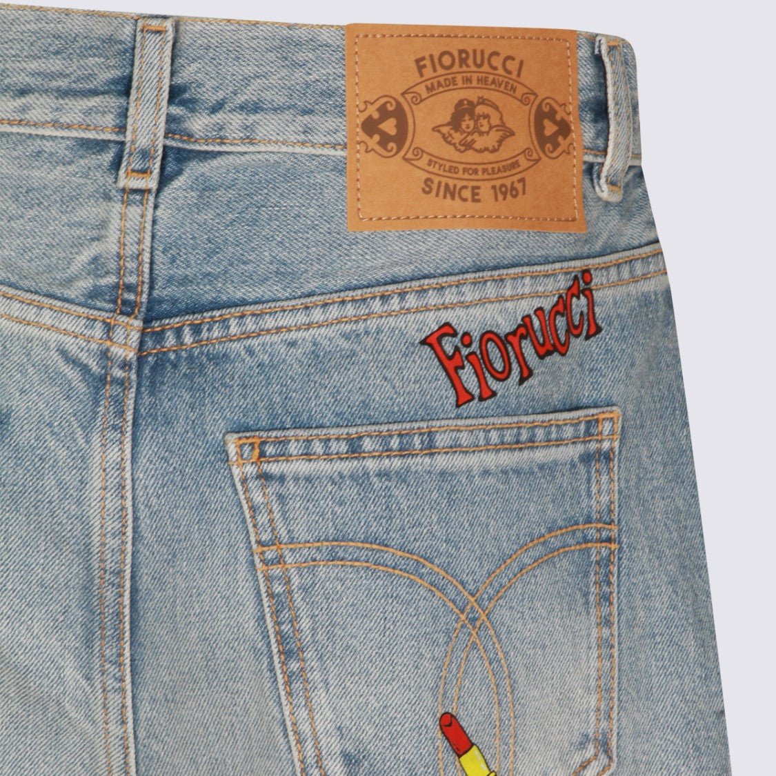 Fiorucci Light Blue Denim Jeans With Playful Embroidery And Relaxed Fit