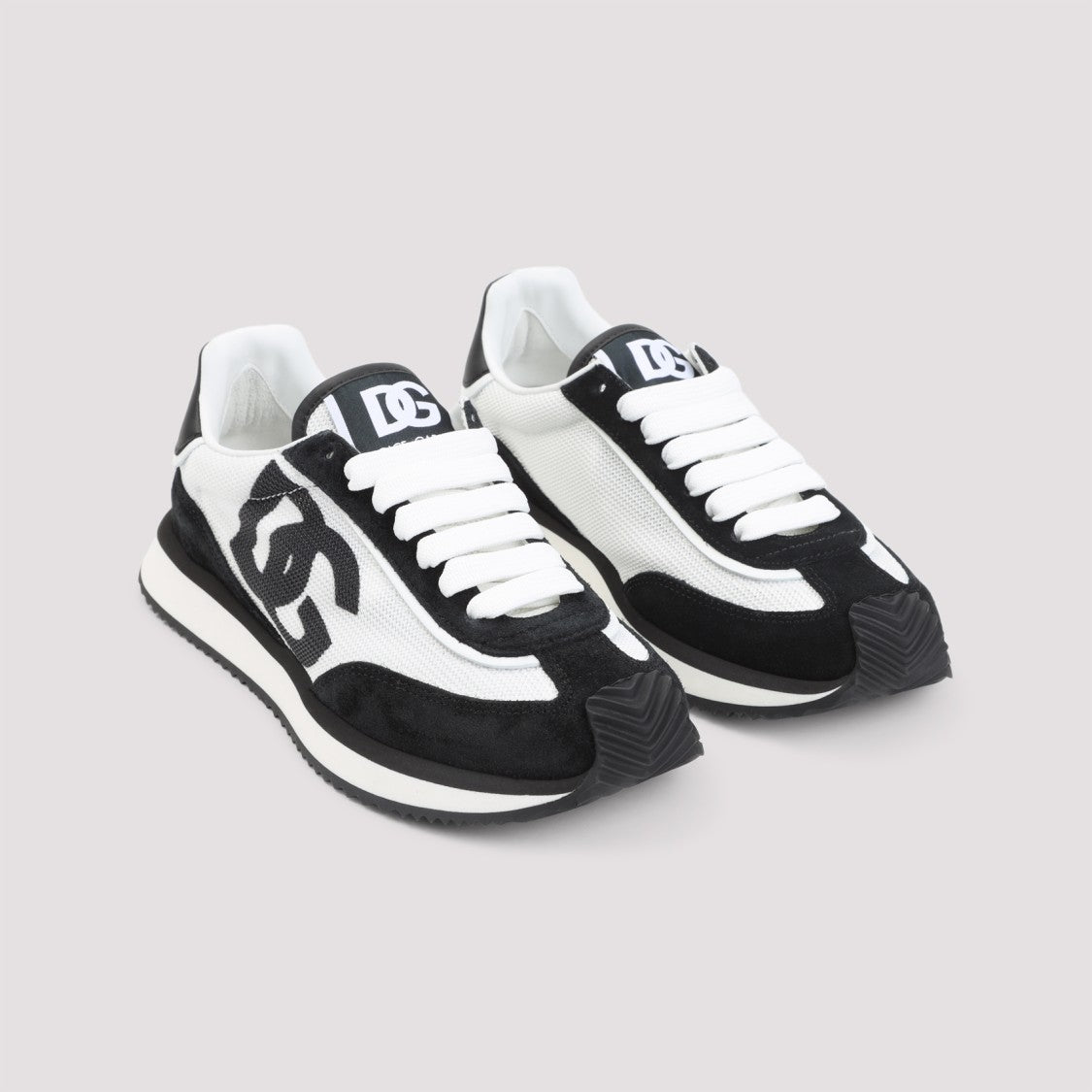 Dolce & Gabbana White Black Calf Leather Sneakers